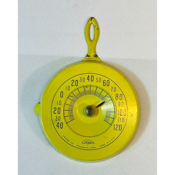 Vintage Cooper Mini Fry Skillet Wall Thermometer Yellow Kitchen Farmhouse WORKS - Picture 1 of 7